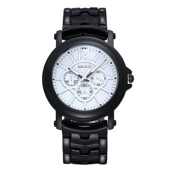 WEIQIN Mens Watch luminous hands three eyes small decorative high-grade steel watch dial-Black White (Intl)  