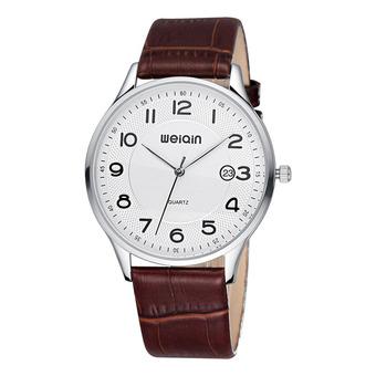 WEIQIN The new man watches ultra-thin high-grade leather casual men's Watch-Coffee Silver White (Intl)  