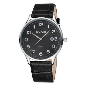WEIQIN The new man watches ultra-thin high-grade leather casual men's Watch-Black Silver Black (Intl)  