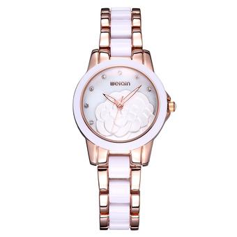 WEIQIN Woman Crystal Flower Hollow Analog Fashion Watch Women Ladies Dress Wristwatch gold (Intl)  