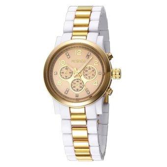 WEIQIN Women Watches Trendy Fashion Gold Round Dial Analog Quartz Wrist Watch White Gold Band - Intl  