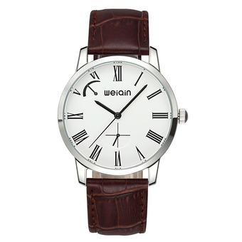 WEIQIN brand of high-grade leather men's leisure Mens Watch 5ATM waterproof watch-Coffee White (Intl)  