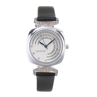 WESTCHI W3117LBK-4D Women's Fashion Rhinestone Inlaid Leather Band Waterproof Quartz Watch (1*LR626) - White + Silver + Black  