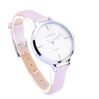 WESTCHI W3119LPE-4T0 Women's Fashion Leather Strap Quartz Watch – White + Silver + Pink  