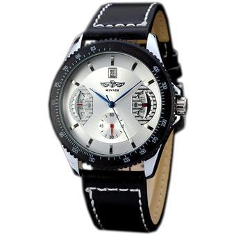 WINNER Automatic Mechanical Calendar Leather Strap Mens Sport Watch White Dial WW164 (Intl)  