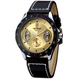 WINNER Automatic Mechanical Calendar Leather Strap Mens Sport Watch Gold Dial WW163 (Intl)  