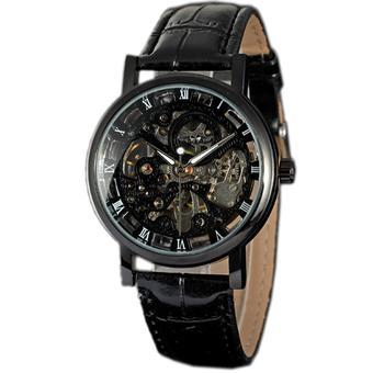 WINNER Automatic Mechanical Watches For Men Leather Skeleton Sport Wrist Watch Black (Intl)  