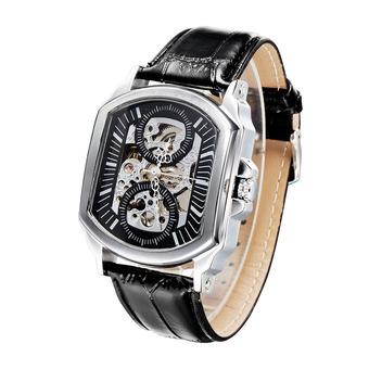 WINNER Brand Vintage Skeleton Automatic Men Mechanical Wristwatch Hollow-out PU Leather Self-winding Casual Man Dress Watch with Box- Intl  