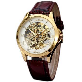 WINNER Brown Leather Strap Gold Case Skeleton Automatic Mechanical Mens Watch WW143 (Intl)  