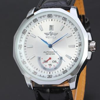 WINNER Casual Leather Strap Automatic Mechanical Mens Sport Watch White Dial WW324 (Intl)  