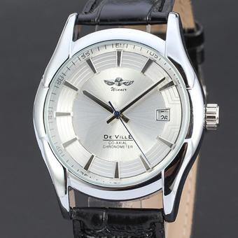 WINNER Classic Automatic Mechanical Mens Black Leather Dress Watch White Dial WW253 (Intl)  