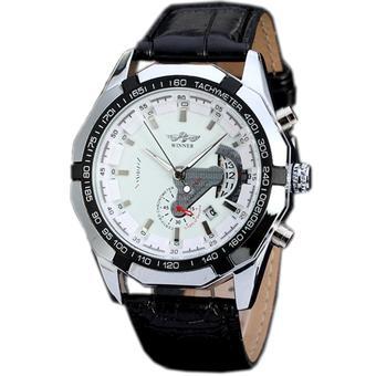 WINNER Leather Strap Automatic Mechanical Mens Sport Wrist Watch White Dial WW268 (Intl)  