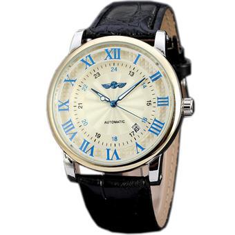 WINNER Luxury Roman Numerals Automatic Mechanical Mens Black Leather Watch WW248 (Intl)  