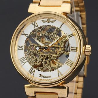 WINNER Luxury Rose Gold Steel Skeleton Automatic Mechanical Mens Watch White Dial WW306 (Intl)  