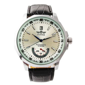 WINNER Men's Leather Strap Auto Mechanical Calendar Wrist Watch (Black) (Intl)  