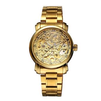 WINNER See-through Skeleton Self-winding Automatic Mechanical Watch Luxury Golden Watchband Business Unisex Analog Wristwatch (Intl)  