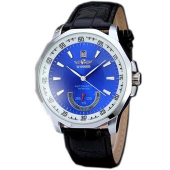 WINNER Sport Style Automatic Mechanical Leather Band Mens Watch Blue Dial WW172 (Intl)  