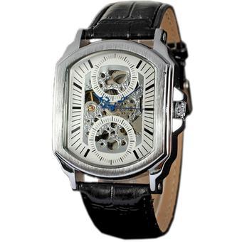 WINNER Unique Black Leather White Dial Automatic Mechanical Skeleton Mens Watch WW065 (Intl)  