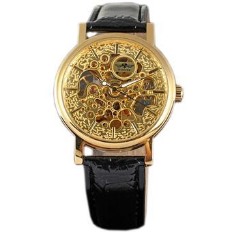 WINNER Vintage Automatic Mechanical Watches For Men Gold Skeleton Leather Strap Watch (Intl)  