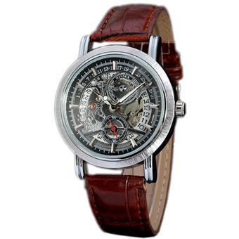 WINNER Vintage Automatic Skeleton Mechanical Men Brown Leather Watch Black Dial WW100 (Intl)  