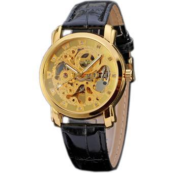 WINNER Vintage Gold Automatic Watches For Men Skeleton Mechanical Leather Watch WW117 (Intl)  