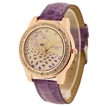 WOMAGE-A628 Hot-sale Leapard Diamond Wristwatch Quartz Leather Women Watch62804(Purple) (Intl)  