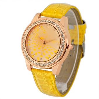 WOMAGE-A628 Hot-sale Leapard Diamond Wristwatch Quartz Leather Women Watch62802(Yellow) (Intl)  