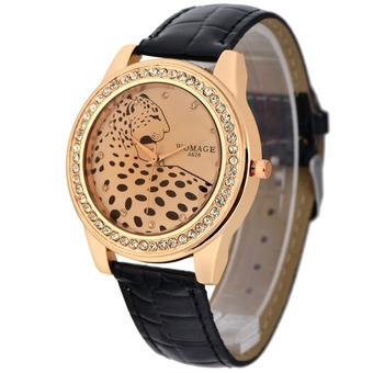WOMAGE-A628 Hot-sale Leapard Diamond Wristwatch Quartz Leather Women Watch62805(Black) (Intl)  