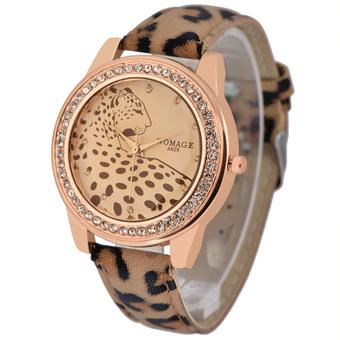 WOMAGE-A628 Hot-sale Leapard Diamond Wristwatch Quartz Leather Women Watch62812(Brown) (Intl)  