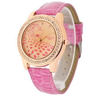 WOMAGE-A628 Hot-sale Leapard Diamond Wristwatch Quartz Leather Women Watch62808(Pink) (Intl)  