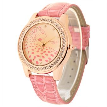 WOMAGE-A628 Hot-sale Leapard Diamond Wristwatch Quartz Leather Women Watch62807(Pink) (Intl)  