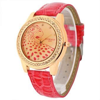 WOMAGE-A628 Hot-sale Leapard Diamond Wristwatch Quartz Leather Women Watch62803(Red) (Intl)  
