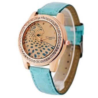WOMAGE-A628 Hot-sale Leapard Diamond Wristwatch Quartz Leather Women Watch62811(Blue) (Intl)  