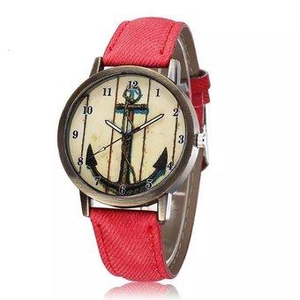 WOMAGE Arrow Bow Vintage Fashion Quartz Watch Women Casual PU Leather Straps Wrist Watches red (Intl)  