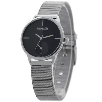 WOMAGE Silver Net Strap Wristwatch Couple Quartz Leather Men Watch 65401(Black) (Intl)  