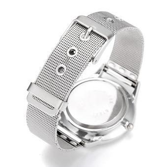 WOMAGE Unisex Rhinestone Design Stainless Steel Band Analog Wrist Watch  
