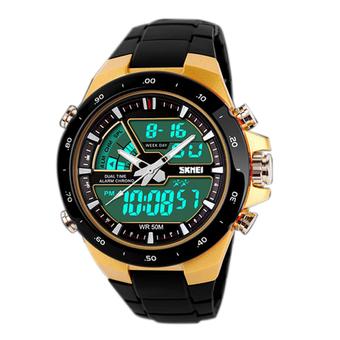 Waterproof Man Sports Watches Led Water Resistant 50M Relojes Led Digit Watch Relogio Masculino Casual Quartz Army Military Men Wristwatch Gold&Black (Intl)  