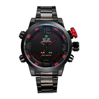 Weide Japan Quartz Miyota Men LED Sports Watch 30M Water Resistance - WH2309 - Black/Red  