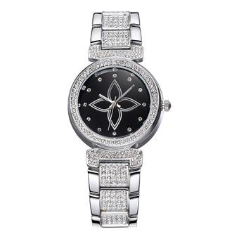 Weiqin Brand Luxury Hardlex Flower Crystal Women's Dress Watches Fashion Rose Gold & Silver Watches Time Hours Relogio Femininoâ€”Silver Black  