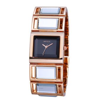 Weiqin Luxury Hardlex Gold Mirror Strap Women's Bracelet Watches Colorful Shell Square Dial Fashion Watch Lady Relogio Femininoâ€”Gold Black  