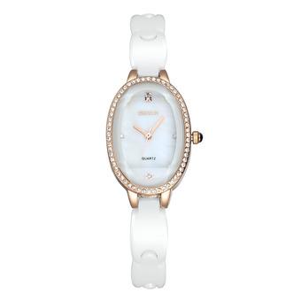 Weiqin Rose Gold & Silver Crystal Rhinestone Shell Dial White Ceramic Watch Women Luxury Brand Fashion Watches Relogio Feminino?Gold  
