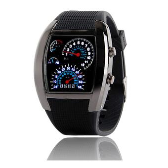 White and Blue LED Light Men's Digital Wrist Watch Car Meter Dial Watch Black Strap  