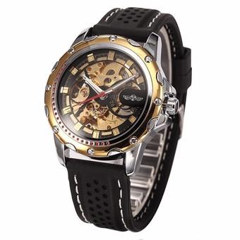 Winner Skeleton Design Auto Mechanical Watch Gold Case Rubber Material Black Dial - Intl  