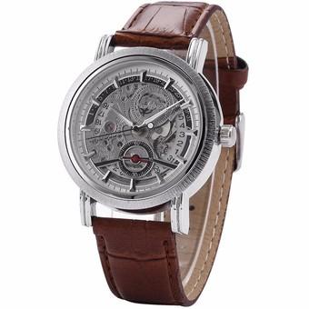 Winner Skeleton Design Auto Mechanical Watch Leather Material Brown (Intl)  
