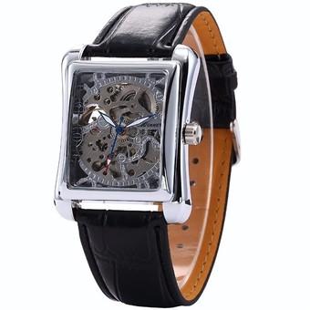 Winner Square Skeleton Design Auto Mechanical Watch Leather Strap Silver - Intl  