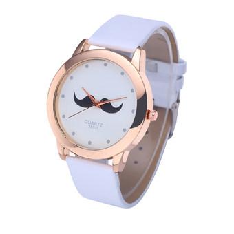 WoMaGe 380-1 Unisex Leather Watch Beard Mustache Novelty Gentleman Quartz Wristwatch (White)  - Intl  