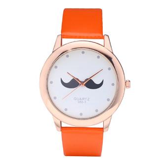 WoMaGe 380-1 Unisex Leather Watch Beard Mustache Novelty Gentleman Quartz Wristwatch (Orange) - Intl  