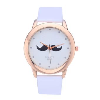 WoMaGe 380-1 Unisex Leather Watch Beard Mustache Novelty Gentleman Quartz Wristwatch (White)  