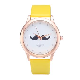 WoMaGe 380-1 Unisex Leather Watch Beard Mustache Novelty Gentleman Quartz Wristwatch (Yellow)  