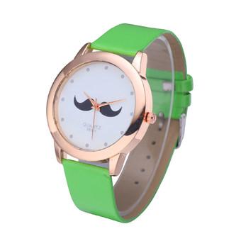 WoMaGe 380-1 Unisex Leather Watch Beard Mustache Novelty Gentleman Quartz Wristwatch (Green) - Intl  